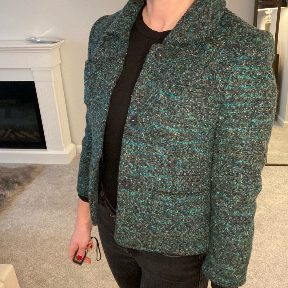 Ann Taylor Green Tweed Jacket Blazer Coat